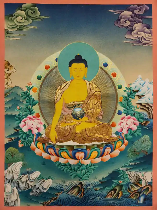 Thangka tibétain de Shakyamuni Bouddha