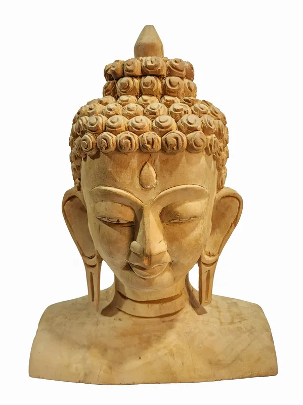Sculpture de tête de Bouddha en bois de Karma