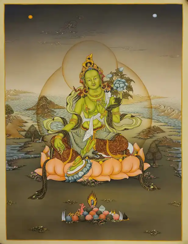 Thangka de Tara Verte sur toile de coton