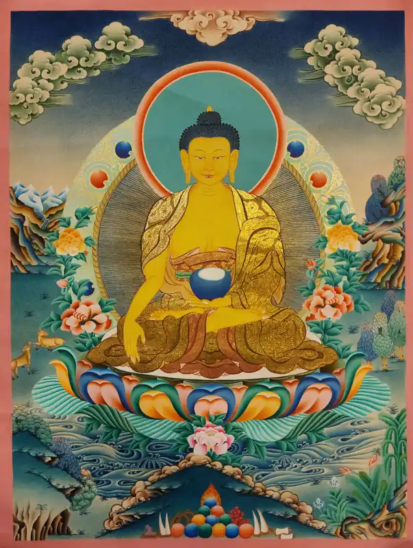 Thangka tibétain de Shakyamuni Buddha sur toile de coton