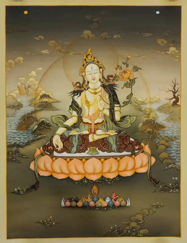 Thangka fait à la main de Maître de Tara Blanche dans le style Karma Gadri