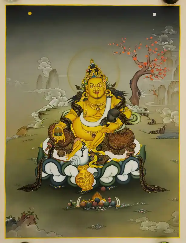Thangka Jaune de Jambhala sur Toile de Coton