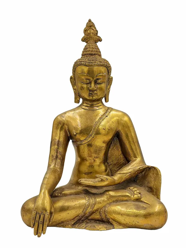 Statue de Bouddha Shakyamuni en laiton avec finition brillante – 27 cm