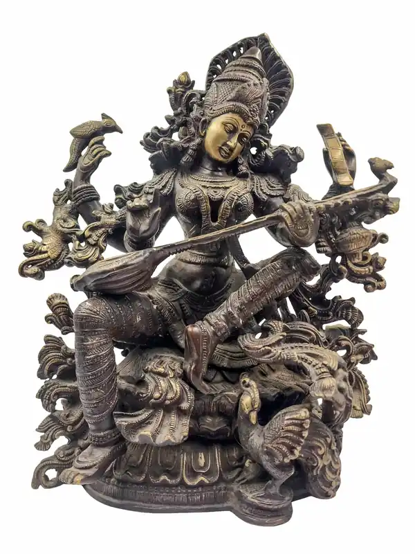 Statue en laiton de Saraswati – Incarnation de la sagesse faite à la main du Népal