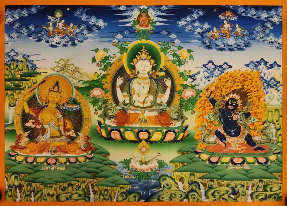 Thangka de Chenrezig sur toile de coton