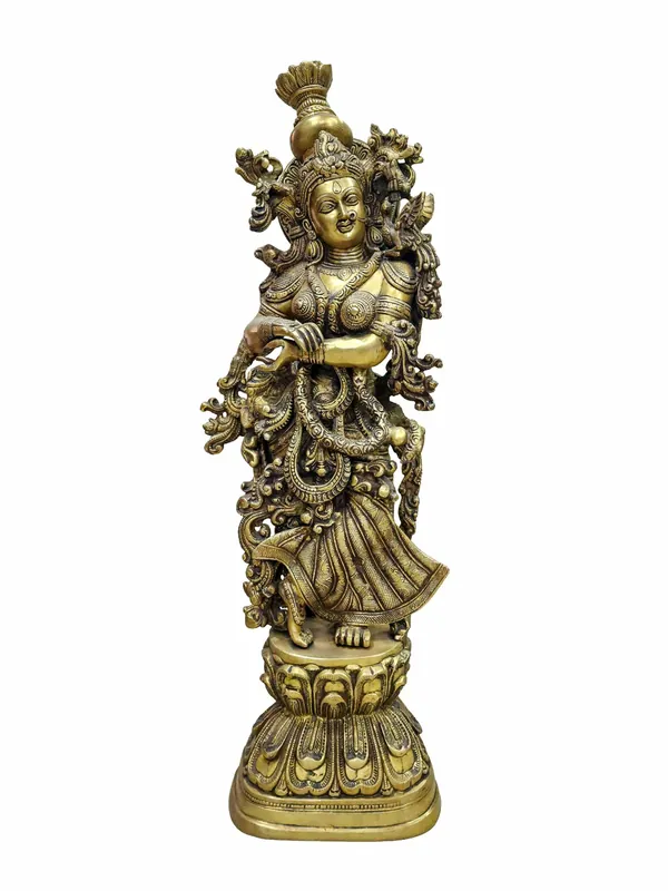 Statue de Radha en laiton – 76 cm, finition brillante, fait main au Népal