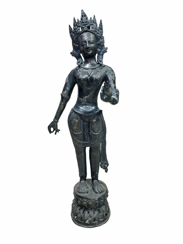 Statue de Tara debout en laiton – Compassion et Protection majestueuses 80 cm