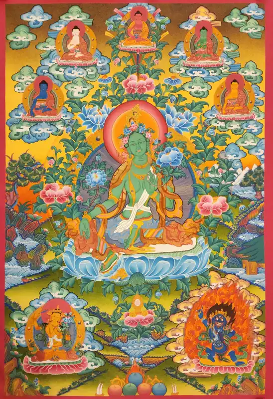 Thangka de la Tara verte sur toile de coton