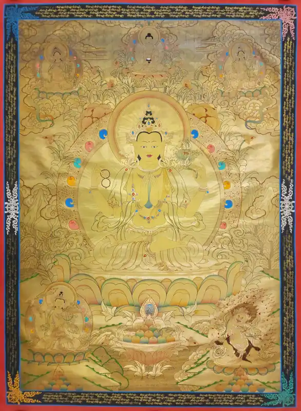 Thangka de Chenrezig sur toile de coton