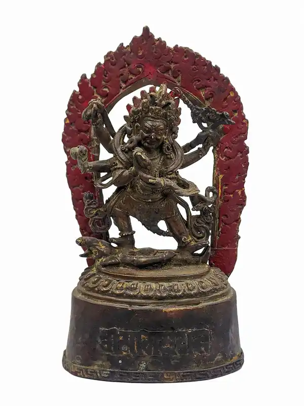 Statue en cuivre de Mahakala noir à six bras