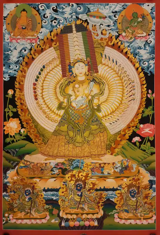 Peinture thangka de Sitatapatra sur toile de coton