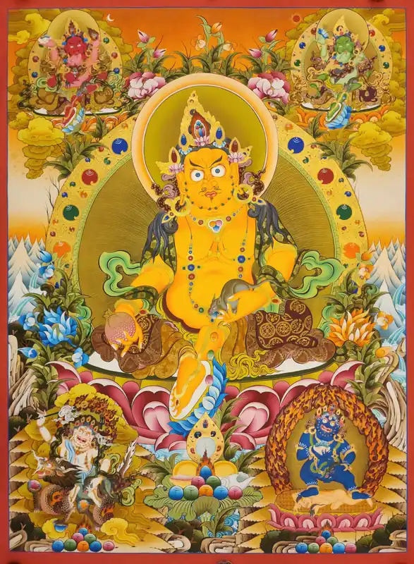Peinture thangka de Pancha Jambhala sur toile de coton
