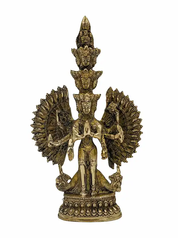Statue en laiton de Sahasrabhuja Avalokitesvara – 1000 bras, 24 cm de hauteur