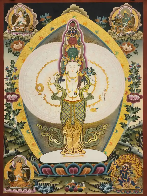 Peinture thangka d’Avalokiteshvara aux mille bras