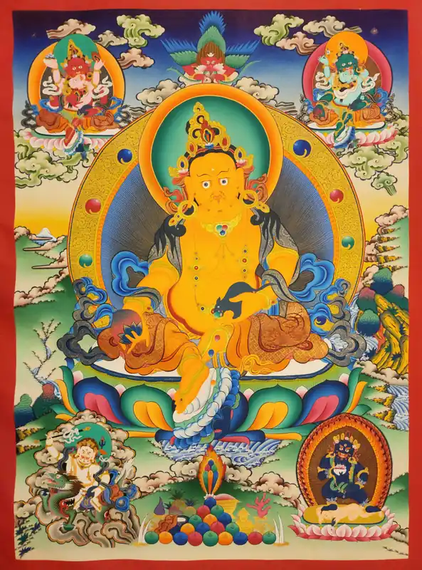 Thangka de Pancha Jambhala sur toile de coton