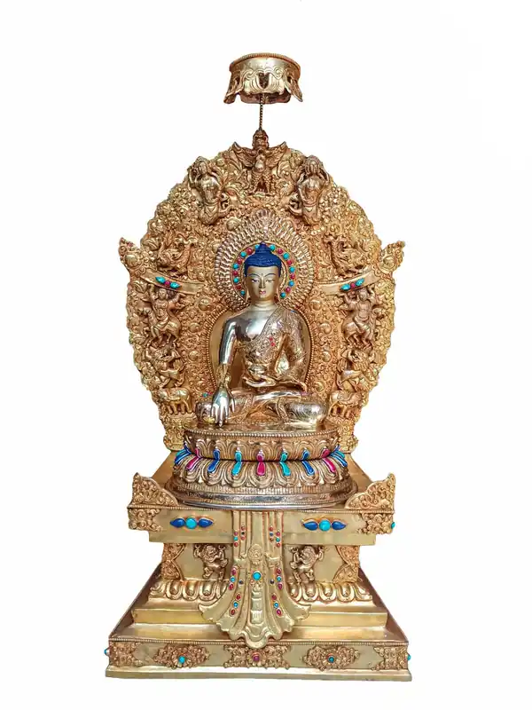 Statue de Shakyamuni Buddha – Cuivre avec visage en or