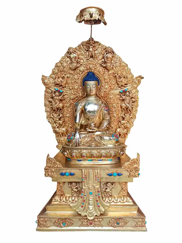 Statue majestueuse de Bouddha Shakyamuni en cuivre sur trône – 60 cm de sagesse et de compassion