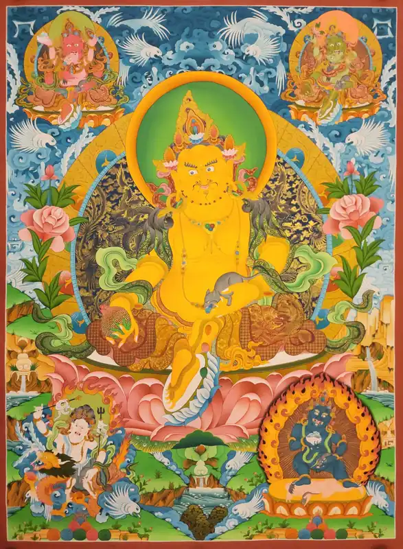 Thangka de Pancha Jambhala sur toile de coton