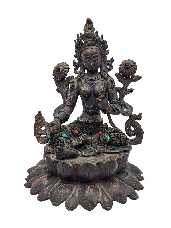 Statue de Tara Verte en cuivre avec finition antique