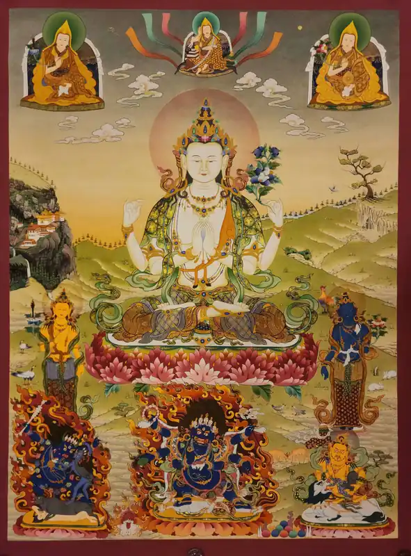 Thangka de Chenrezig sur toile de coton