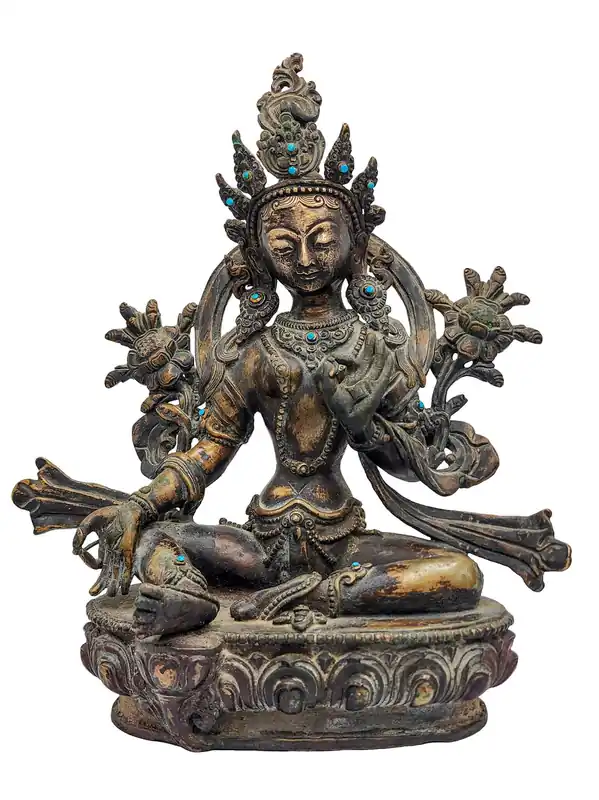 Statue de Tara Verte de 22 cm avec finition antique