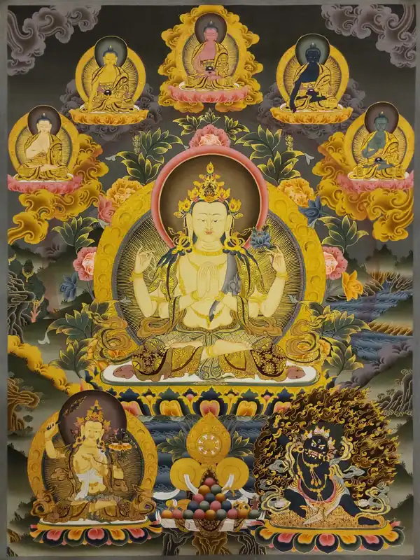 Thangka de Chenrezig sur toile de coton