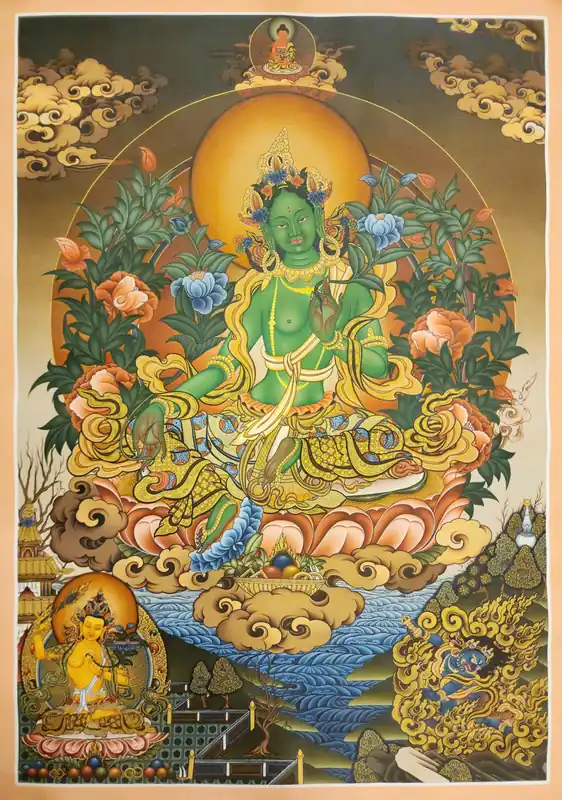Peinture de thangka de Tara Verte sur toile de coton