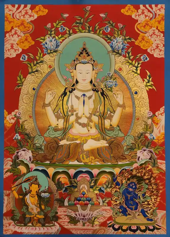 Peinture de thangka de Chenrezig sur toile de coton