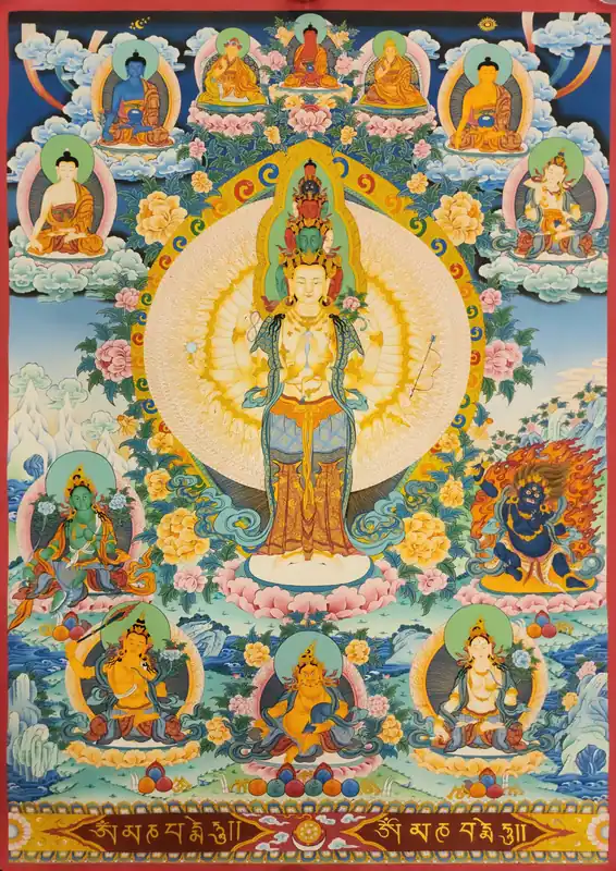 Thangka du Bodhisattva Avalokiteshvara aux Mille Bras sur Coton