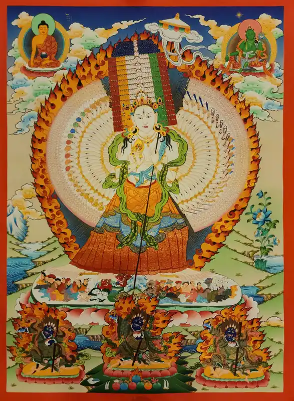 Peinture de Thangka de Sitatapatra sur toile de coton