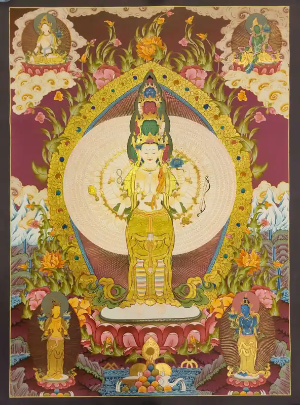 Thangka de l’Avalokiteshvara aux mille bras sur toile de coton