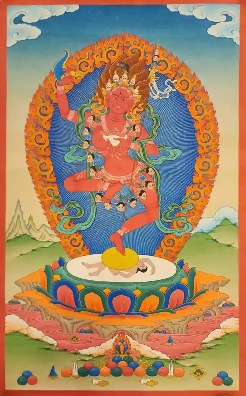 Thangka de Vajravarahi sur toile de coton avec de l’or