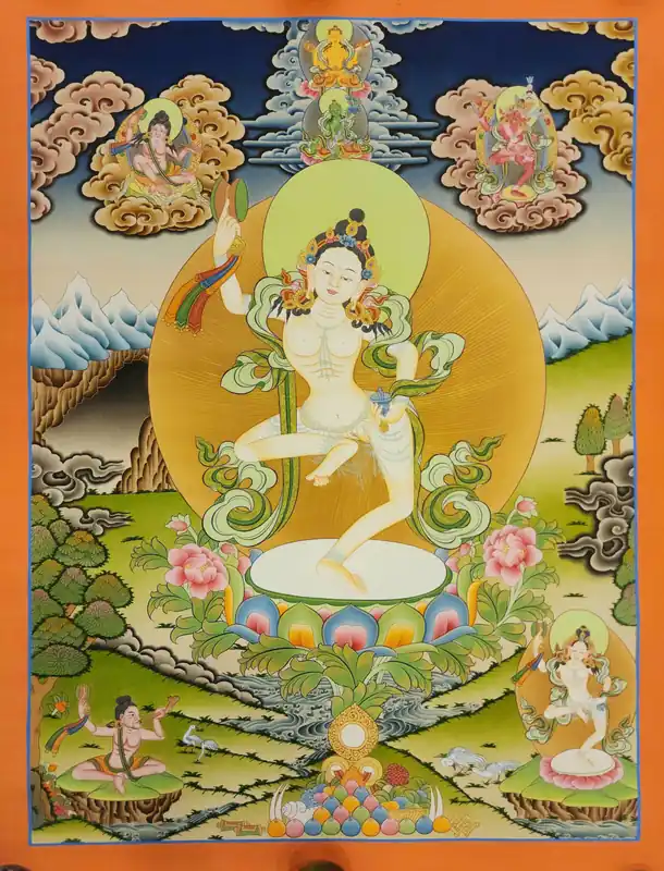 Peinture thangka de Machig Labdron sur toile de coton
