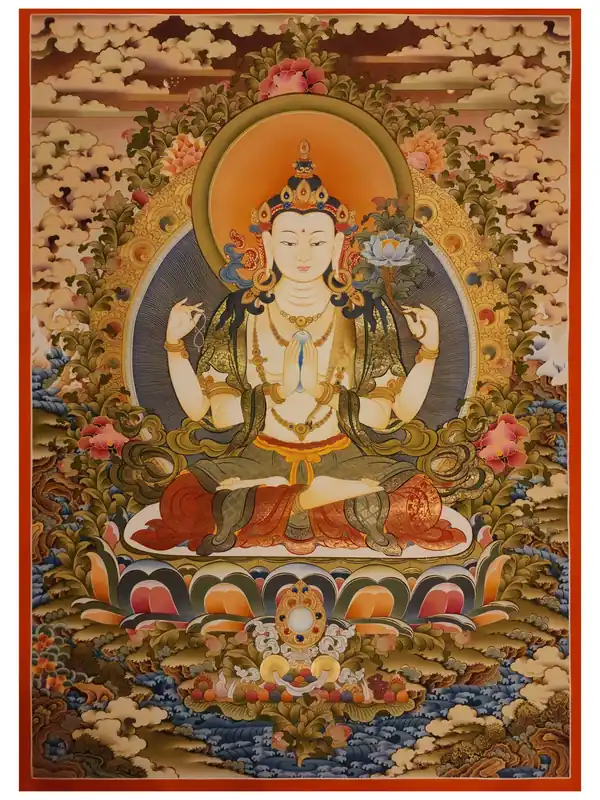 Thangka de Chenrezig sur toile de coton