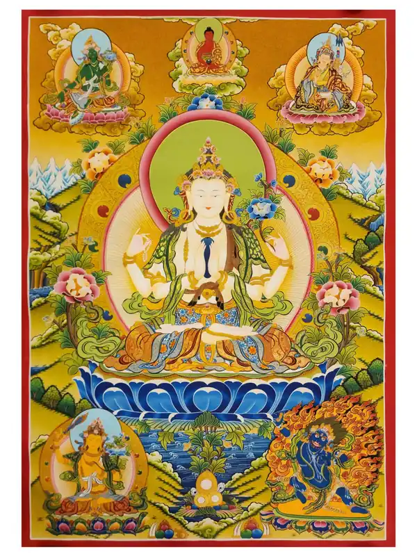 Thangka de Chenrezig sur toile de coton