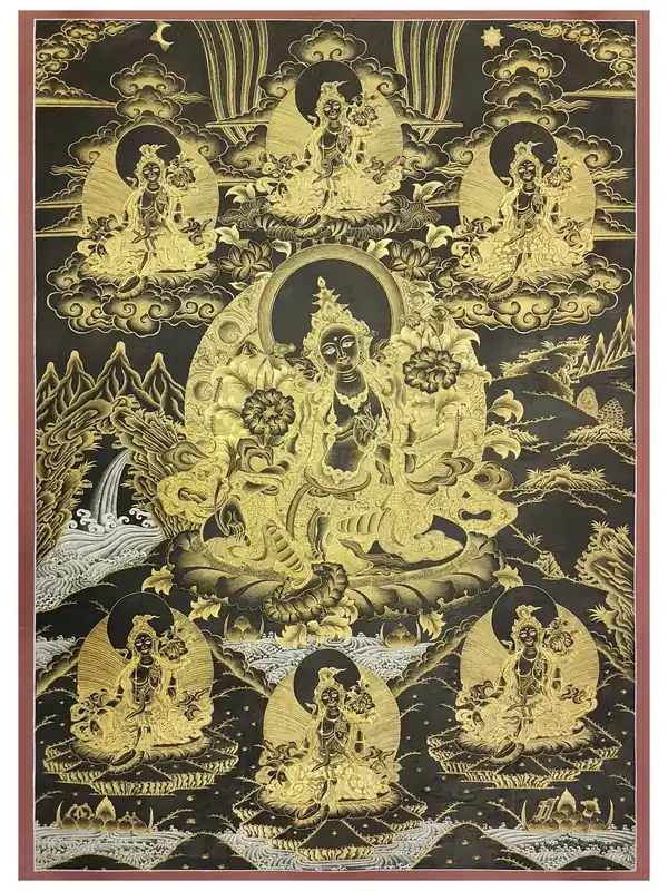 Thangka de la Tara Verte sur toile de coton