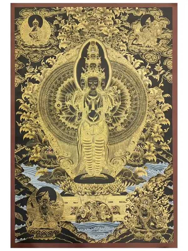 Thangka de Sahasrabhuja Avalokitesvara sur toile de coton