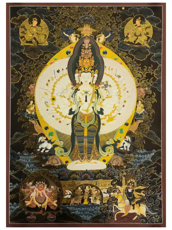 Thangka de Sahasrabhuja Avalokitesvara sur toile de coton
