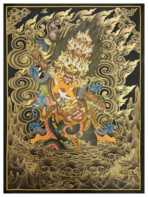 Thangka de Rahula sur toile de coton, art tibétain