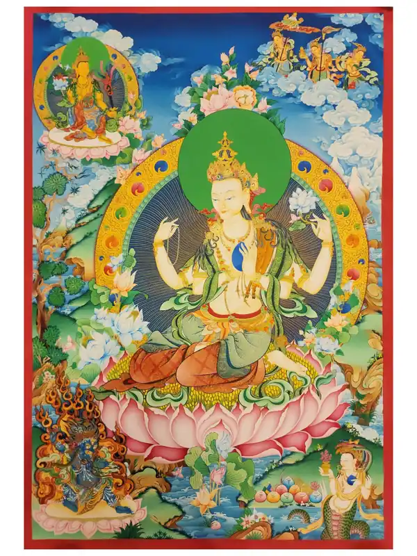 Thangka de Chenrezig sur Toile de Coton