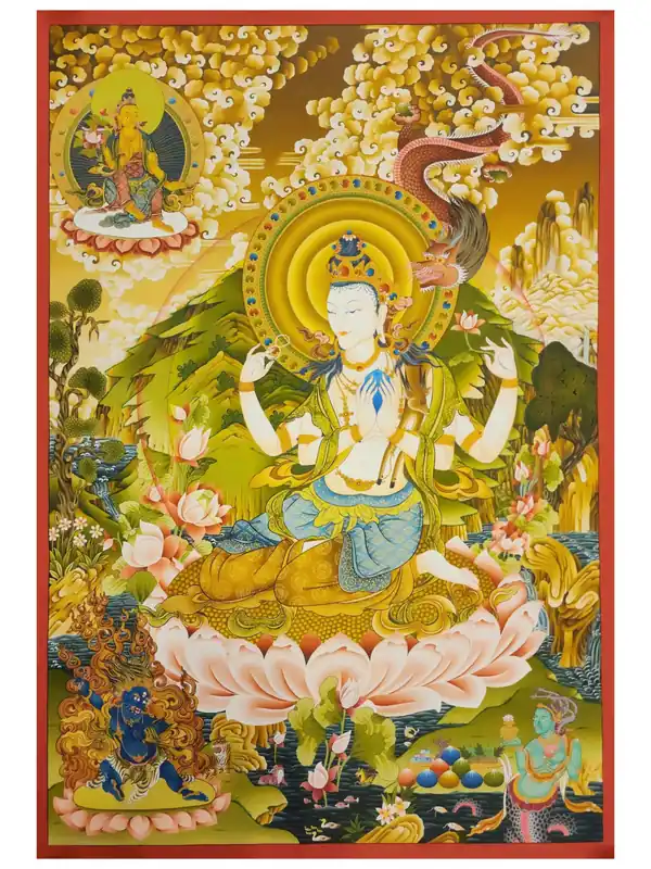 Thangka de Chenrezig sur toile de coton