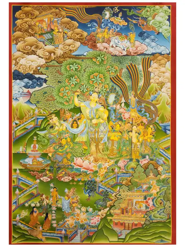 Thangka de Maya Devi – Naissance du Bouddha sur toile de coton