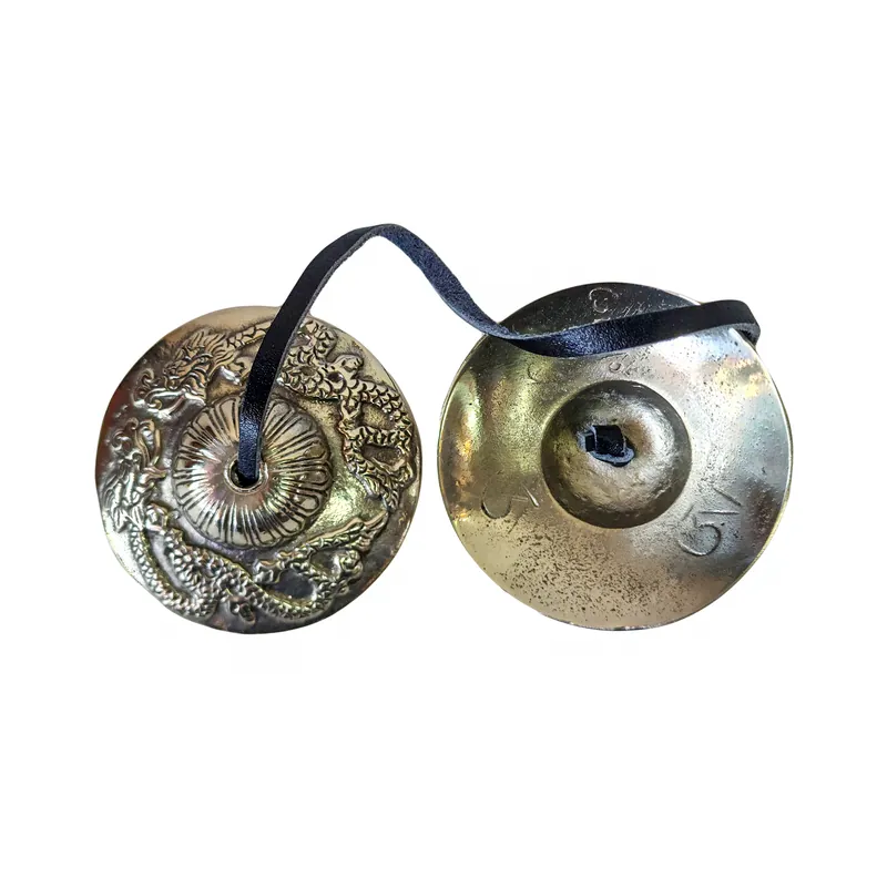 Tingsha en bronze avec motif de dragon pour la méditation