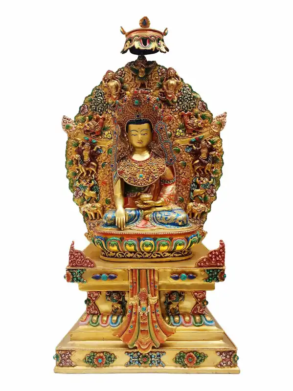 Statue en cuivre de Shakyamuni Buddha avec un visage en or