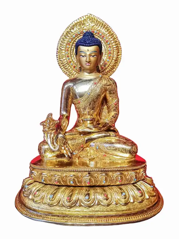 Statue de cuivre du Bouddha de la médecine avec finition dorée