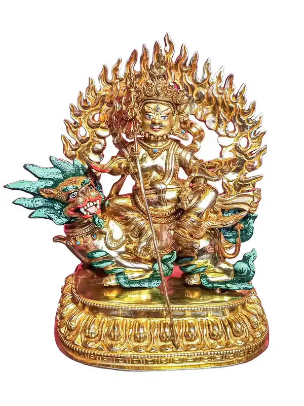 Statue de Jambhala Namtose – Figure en cuivre avec visage doré pour l’abondance et la prospérité