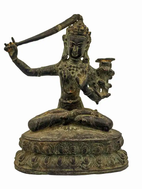 Statue de Manjushri avec finition patinée antique