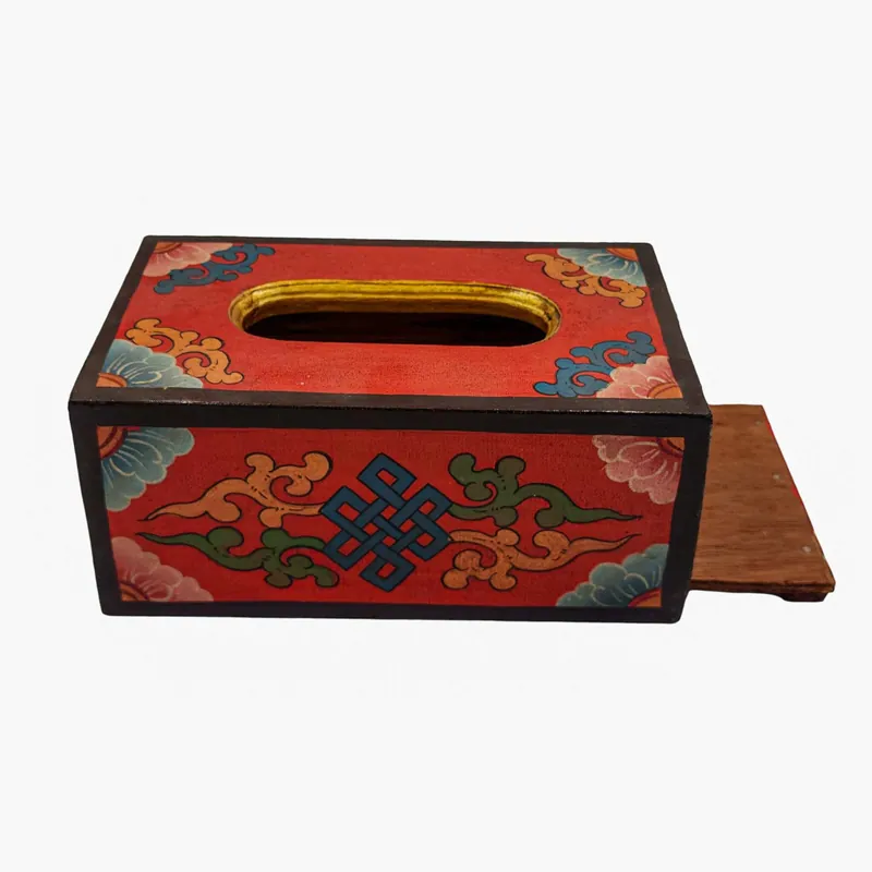 Coffre en bois rouge tibétain pour serviettes