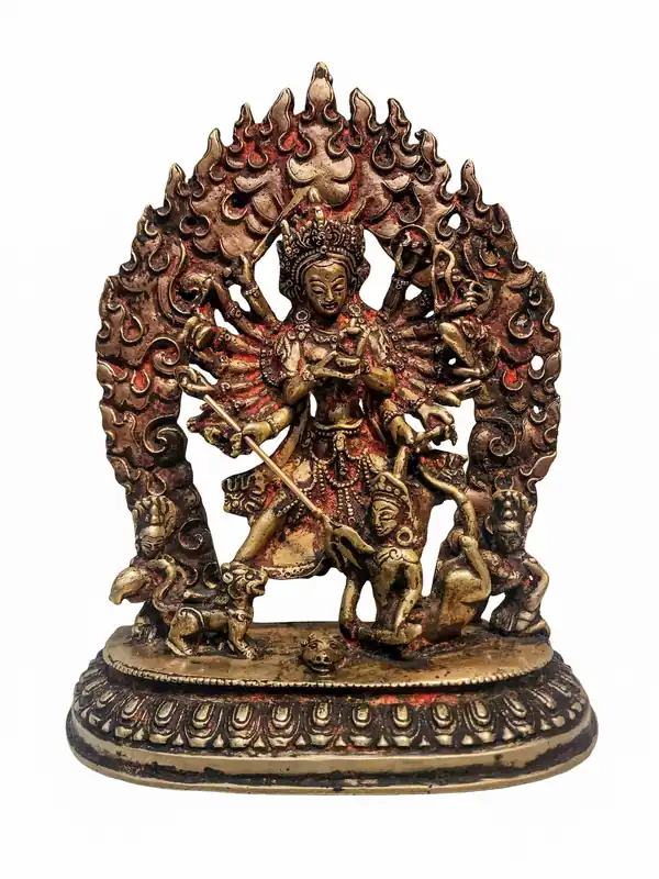 Statue féroce de Kali en cuivre avec finition antique par Durga Bhagawati