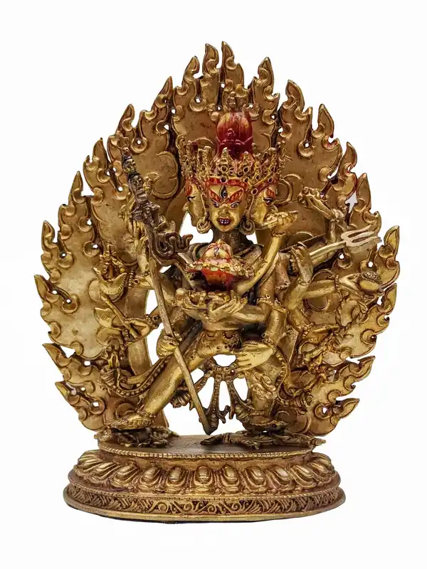 Statue divine de Chakrasamvara dorée à l’or – Chef-d’œuvre en cuivre de 16 cm